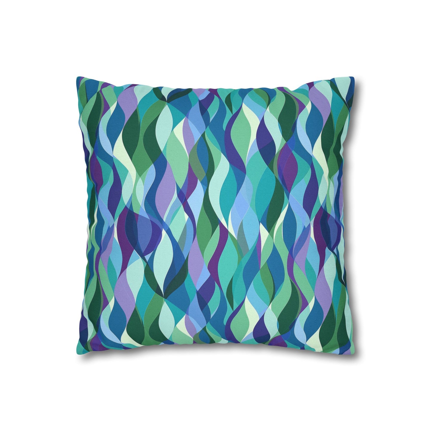 Modern Mosaic Art Ocean Waves of Blue and Green Spun Polyester Square Pillowcase 4 Sizes