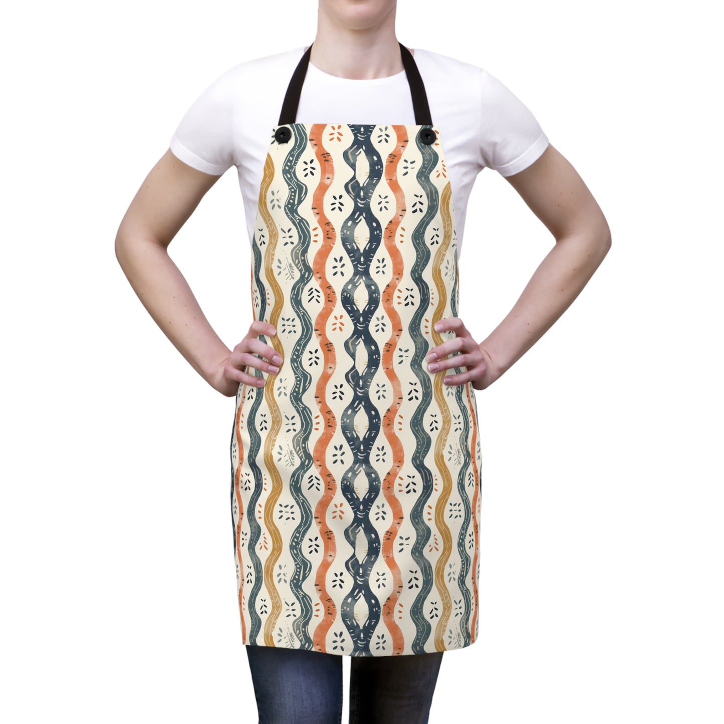 Boho Waves with Earthy Blues Reds and Browns Kitchen Chef Apron