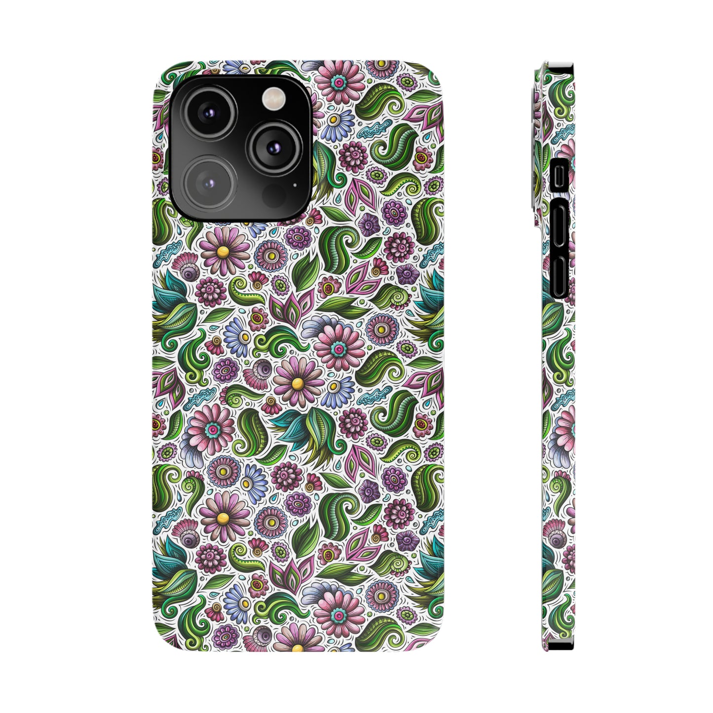 Purple & Pink Daisy Floral Print Iphone 15-12 Slim Phone Case