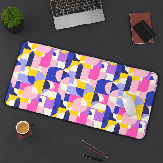 Vibrant Pink, Blue Yellow Color Block Geometric Shapes Extended Gaming Mouse Pad  Desk Mat  - 3 Sizes