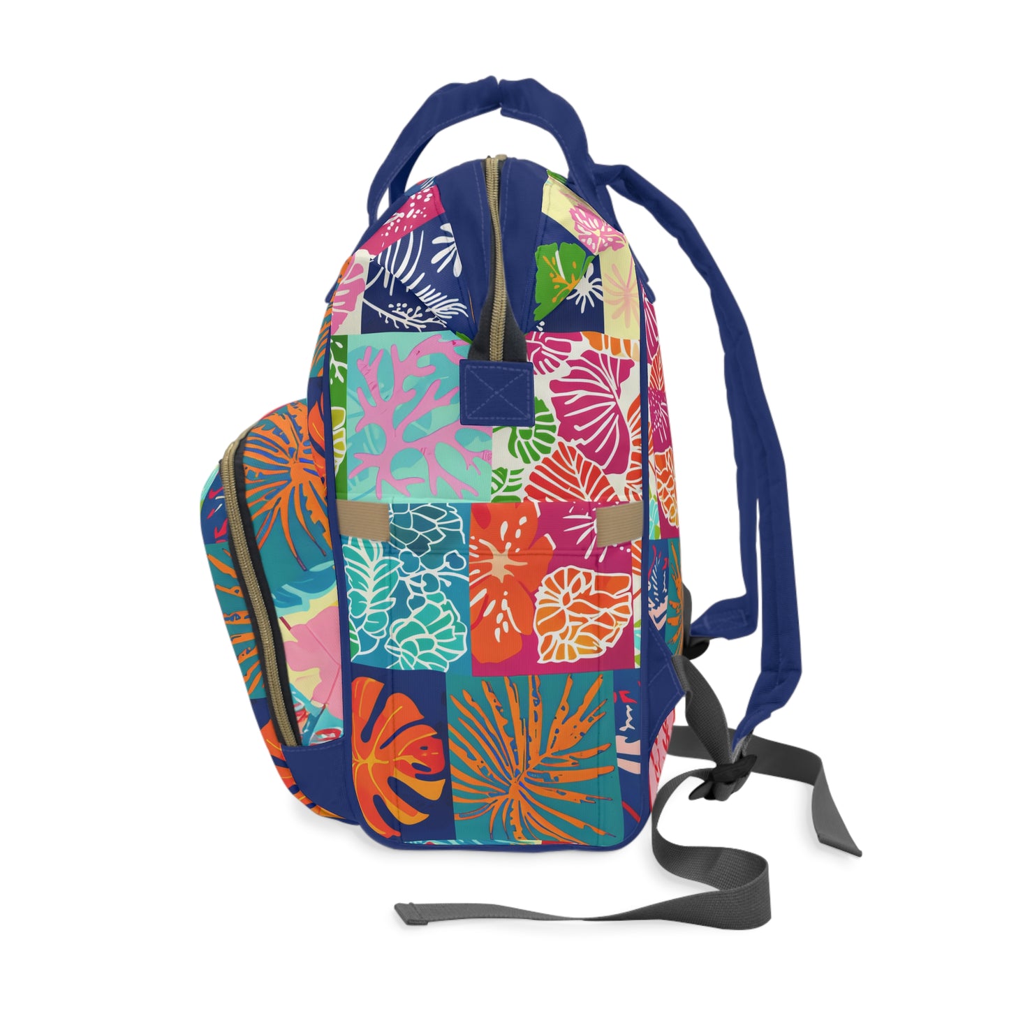 Vibrant Mosaic of Tropical Unique Shapes and Hues, from Vivid Oranges to Deep Blue Leaves and Flowers Multifunctional Diaper Backpack