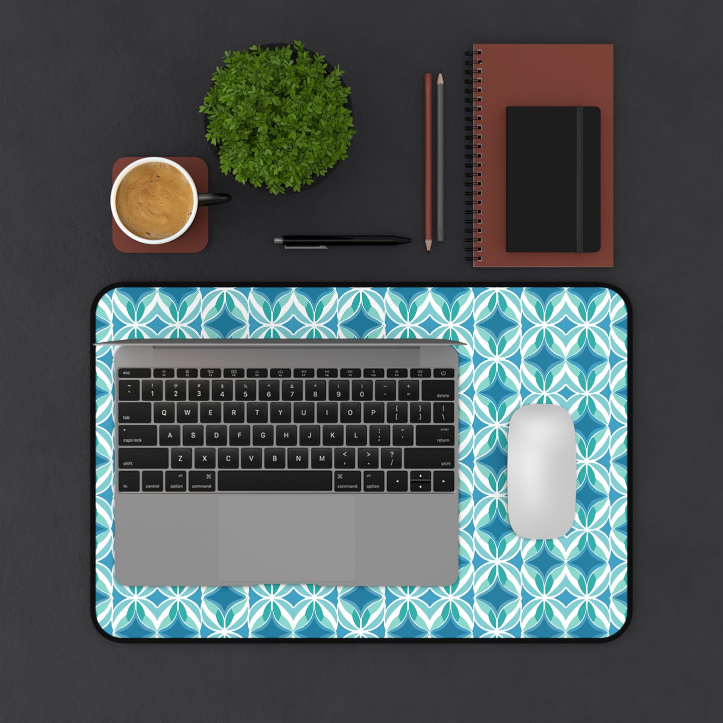 Retro Abstract Blue, Teal, and Aqua Pattern Extended Gaming Mouse Pad  Desk Mat  - 3 Sizes