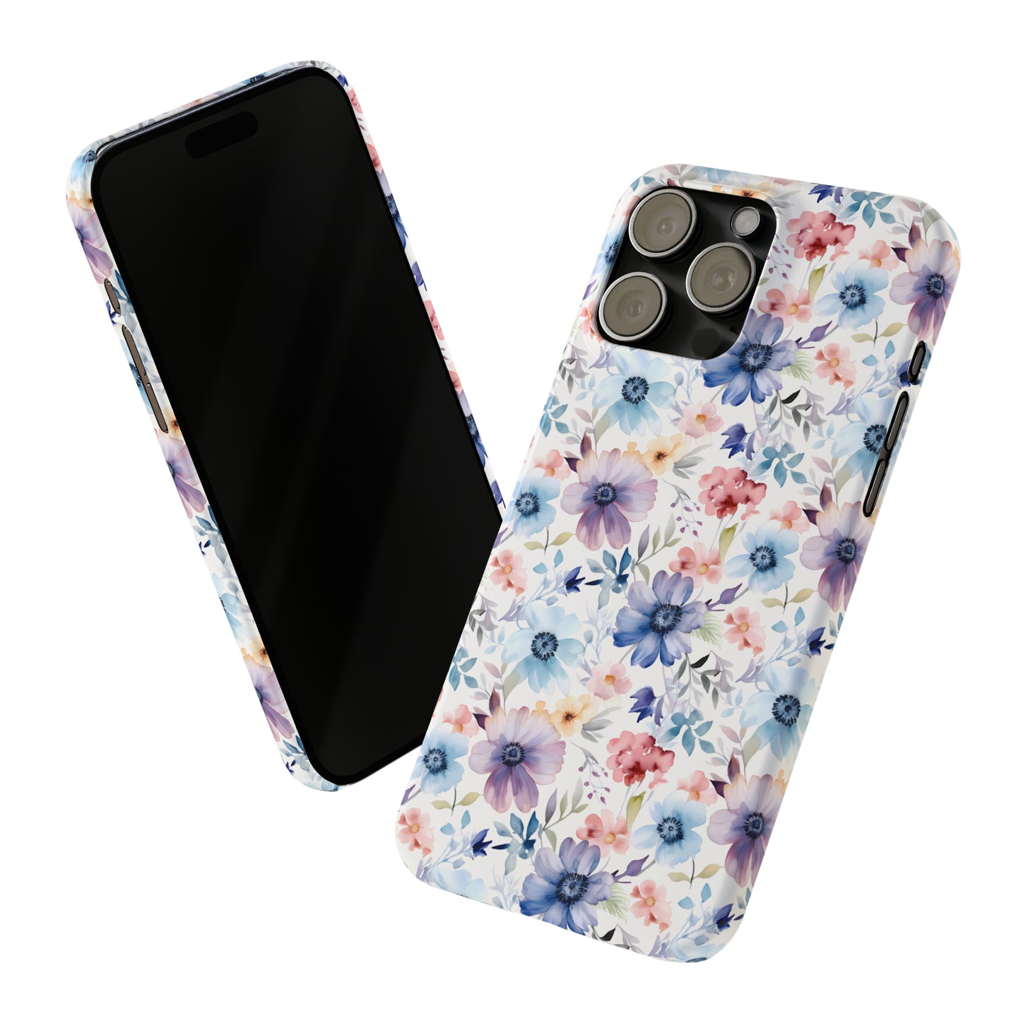 Pastel Pink Purple and Blue Watercolor Flowers Iphone 15-12 Slim Phone Case