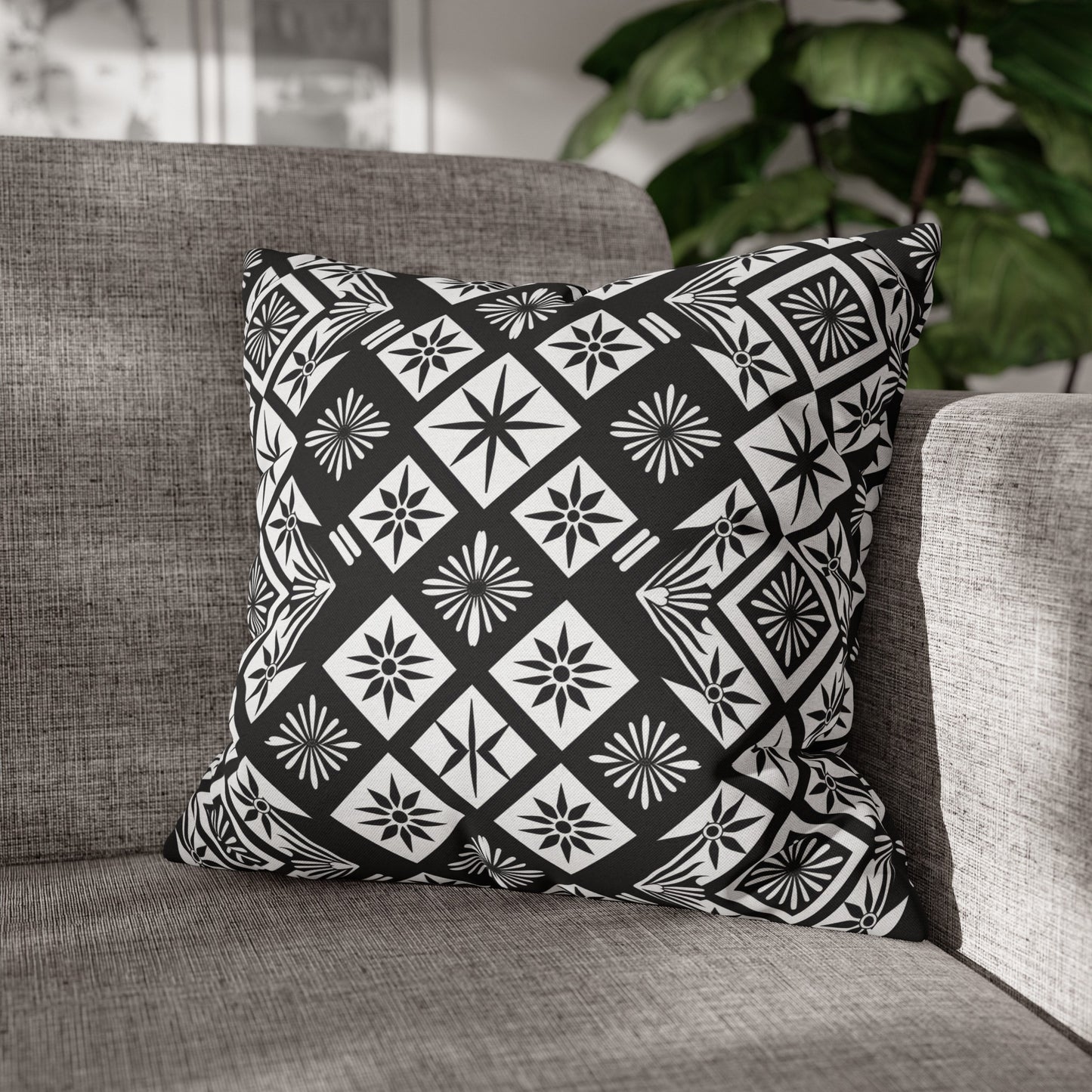 Monochrome Thai Dreamscape: Abstract Chevre Artistry Spun Polyester Square Pillowcase 4 Sizes