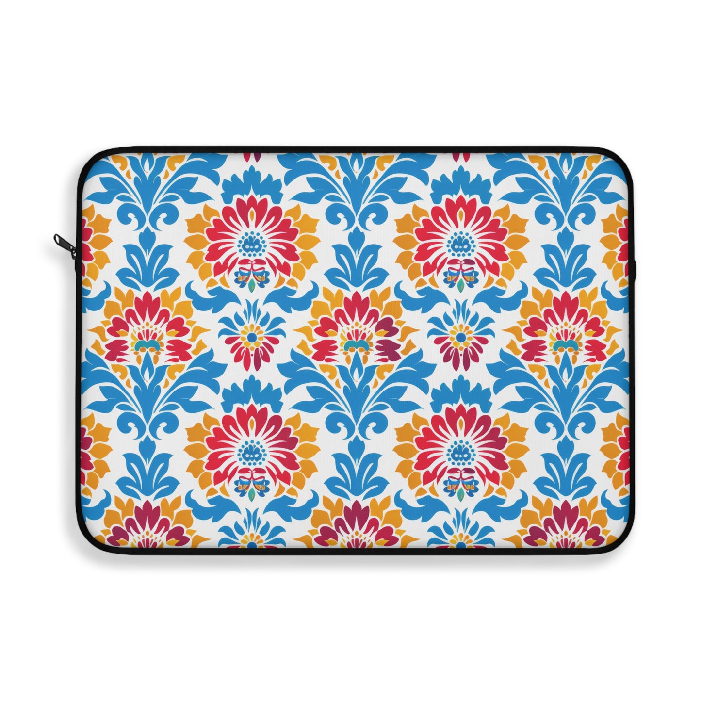 Bright Bouquet of Whimsy in Lively Hues of Red and Blue Flowers with Yellow Accents Laptop or Ipad Protective Sleeve 3 Sizes Available