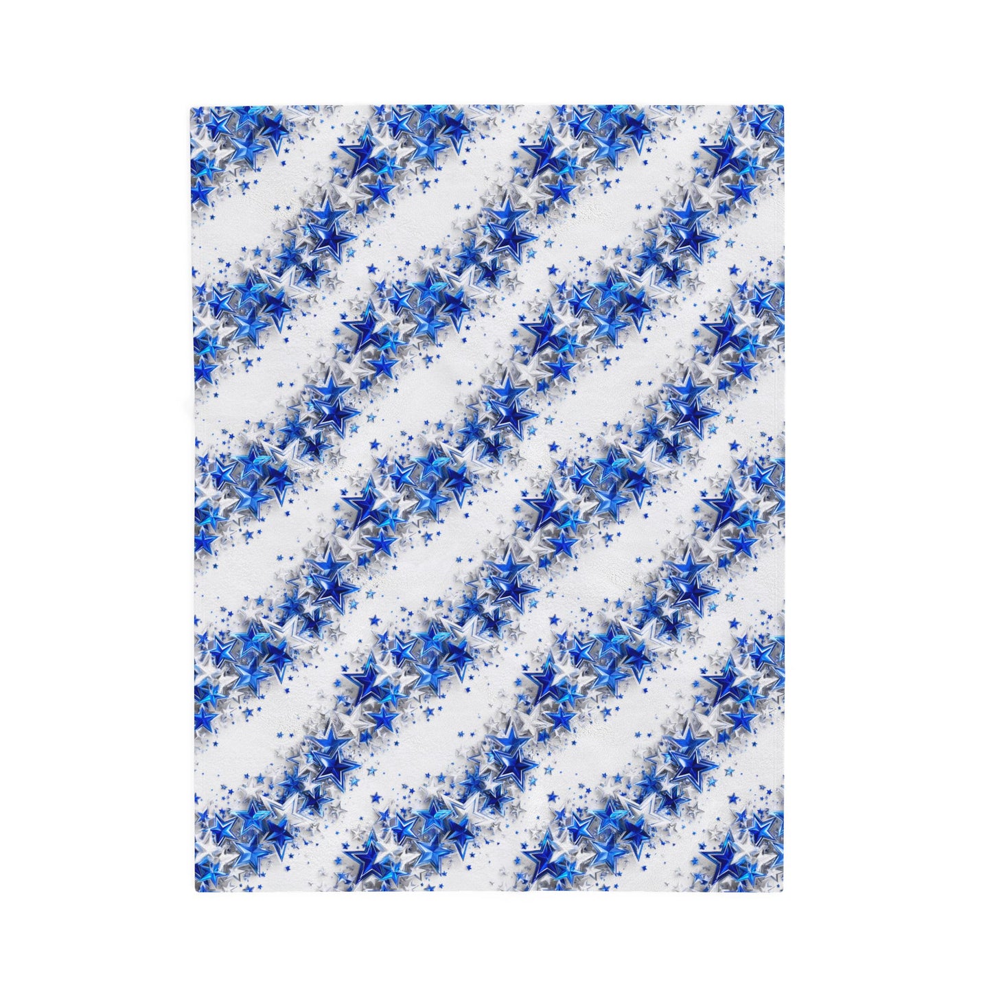 Texas Stars in Blue and Silver with Flowers Print Velveteen Plush Blanket 3 Sizes