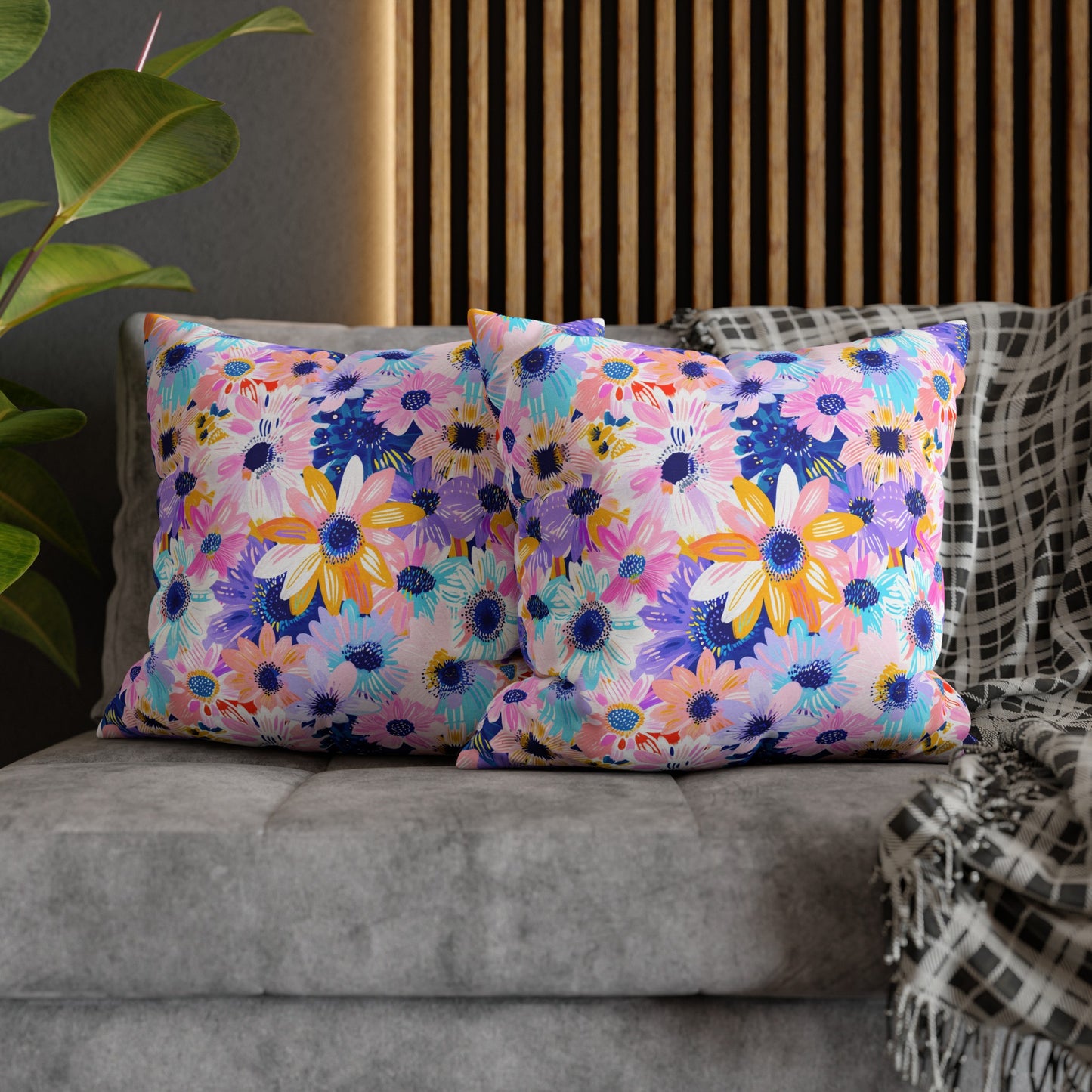 Watercolor Wonderland: Large Colorful Daisies Blooming with Radiance Spun Polyester Square Pillowcase 4 Sizes