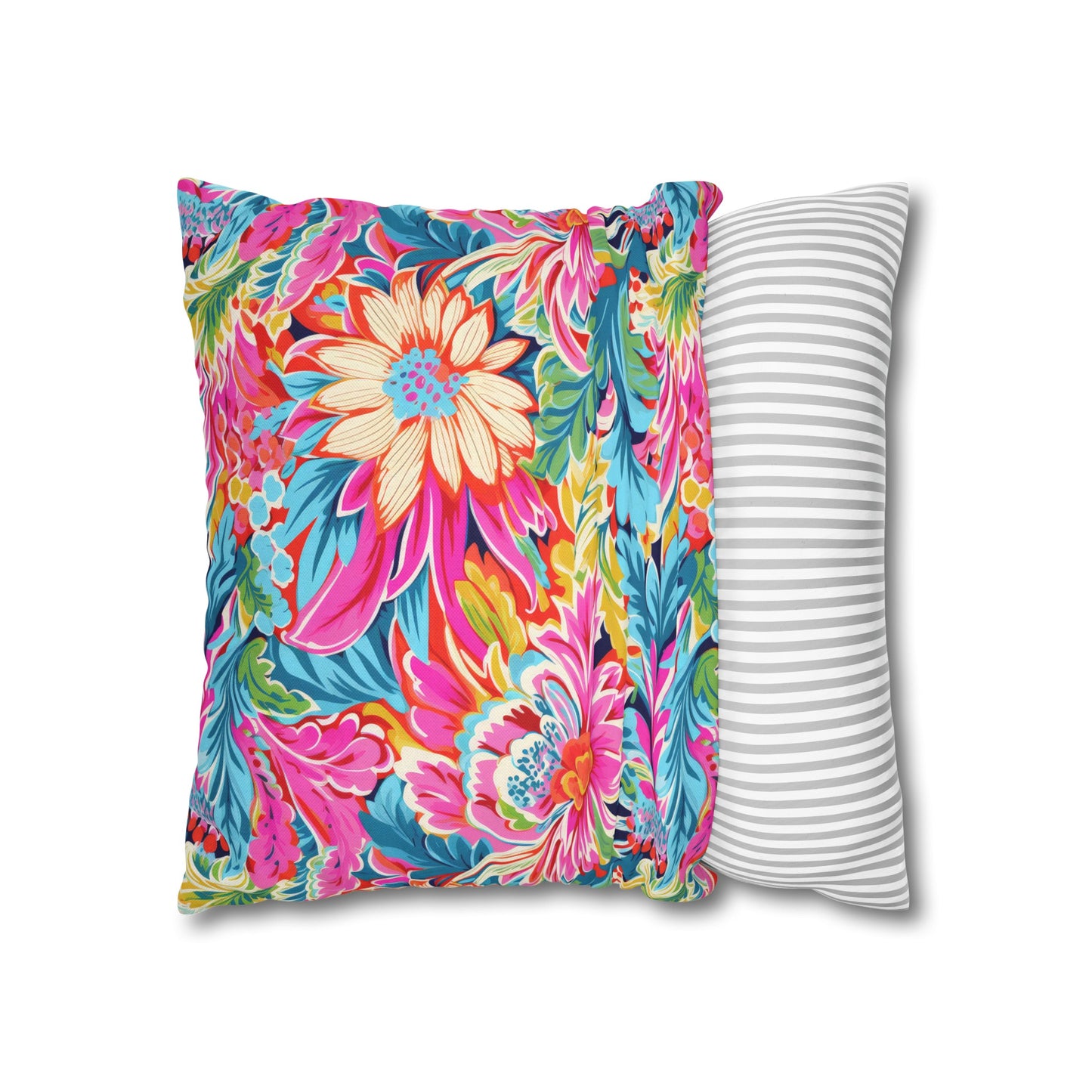 Coastal Summer Blooms: Bright Floral Watercolors in Coastal Hues Spun Polyester Square Pillowcase 4 Sizes