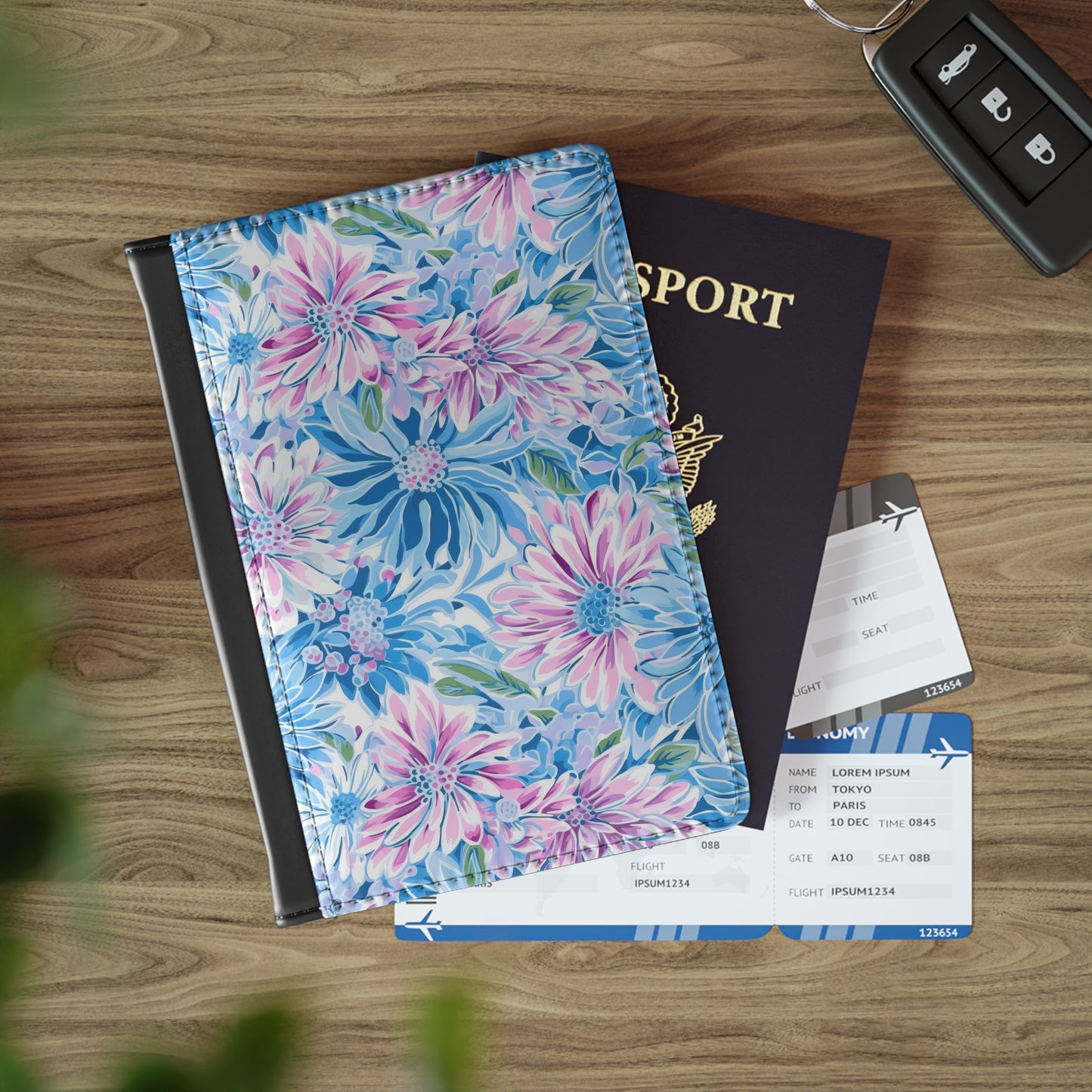 Pastel Blossom Symphony: Spring Flowers in Soft Pink and Blue Hues - Passport Cover Faux Leather RFID Blocking