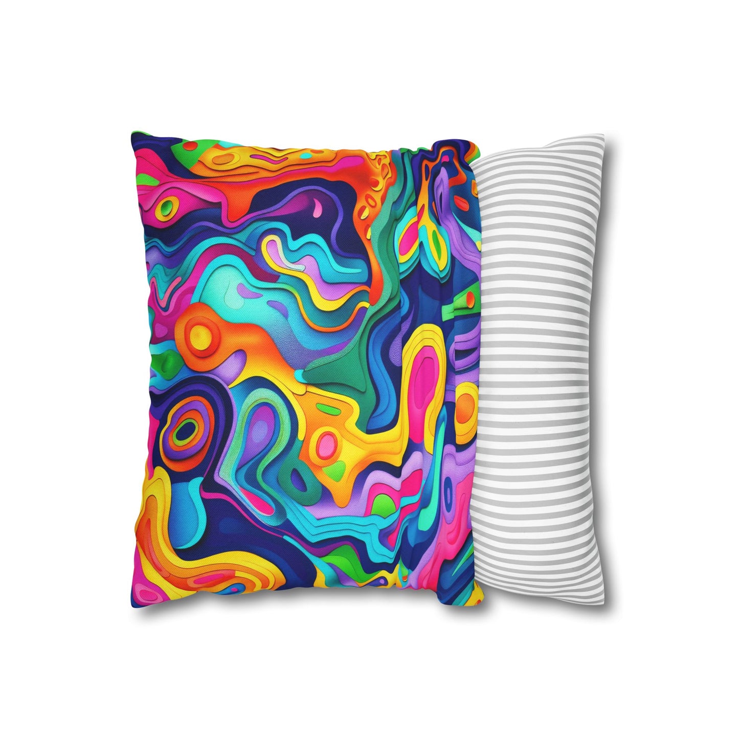 Vibrant Dreamscape of Psychedelic Paper Cut-Out Waves in Vivid Colors Polyester Square Pillowcase 4 Sizes