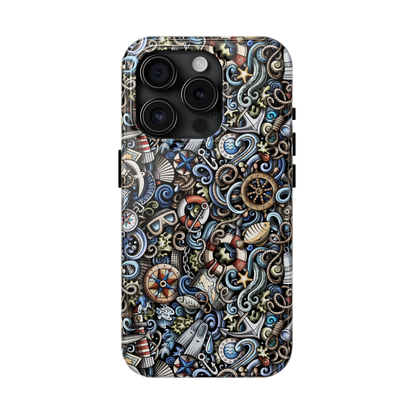 Nautical Ocean Navigation and Sealife Cartoon Design Iphone Tough Phone Case