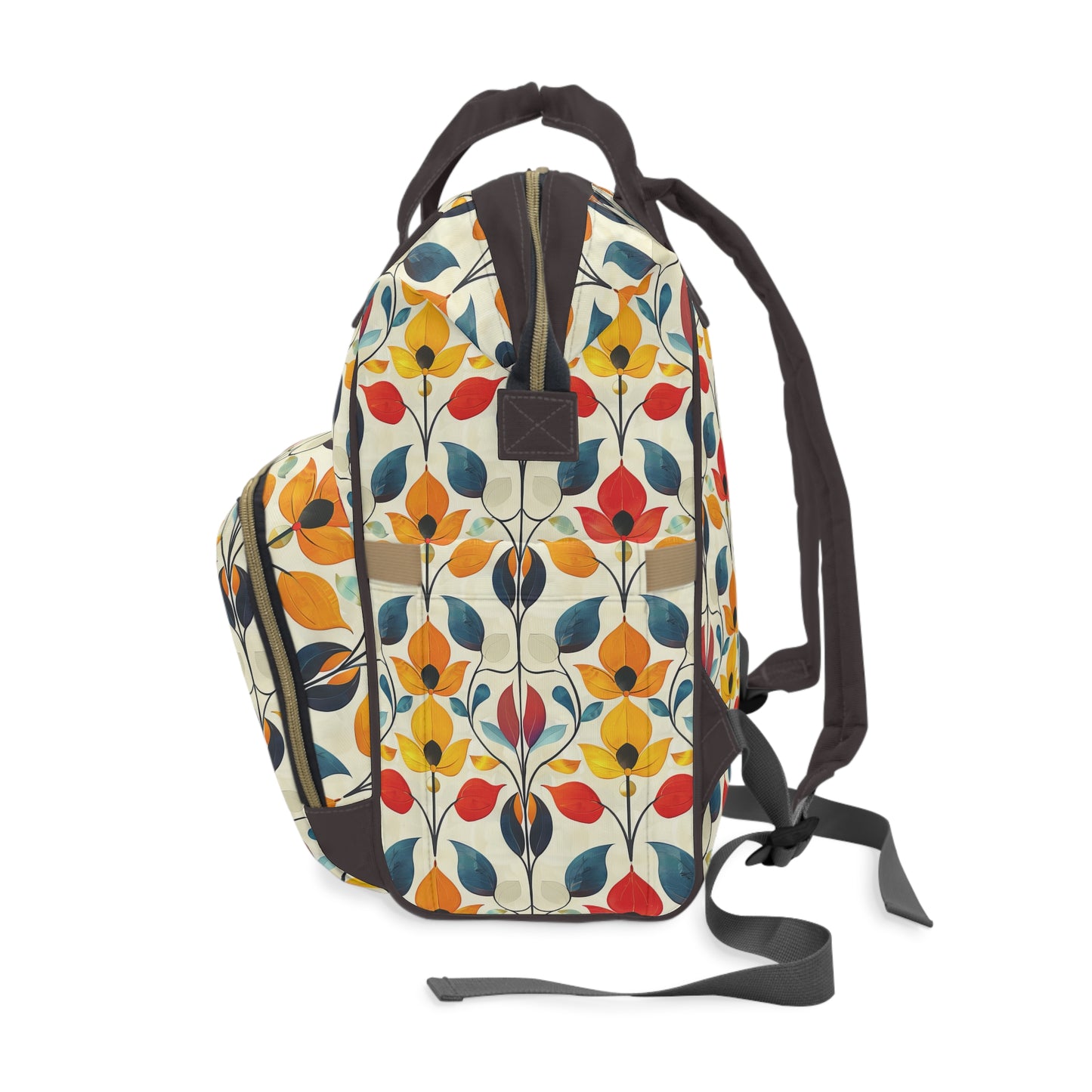 Retro Art Nouveau Vibrant Multicolored Blossoms Multifunctional Diaper Backpack