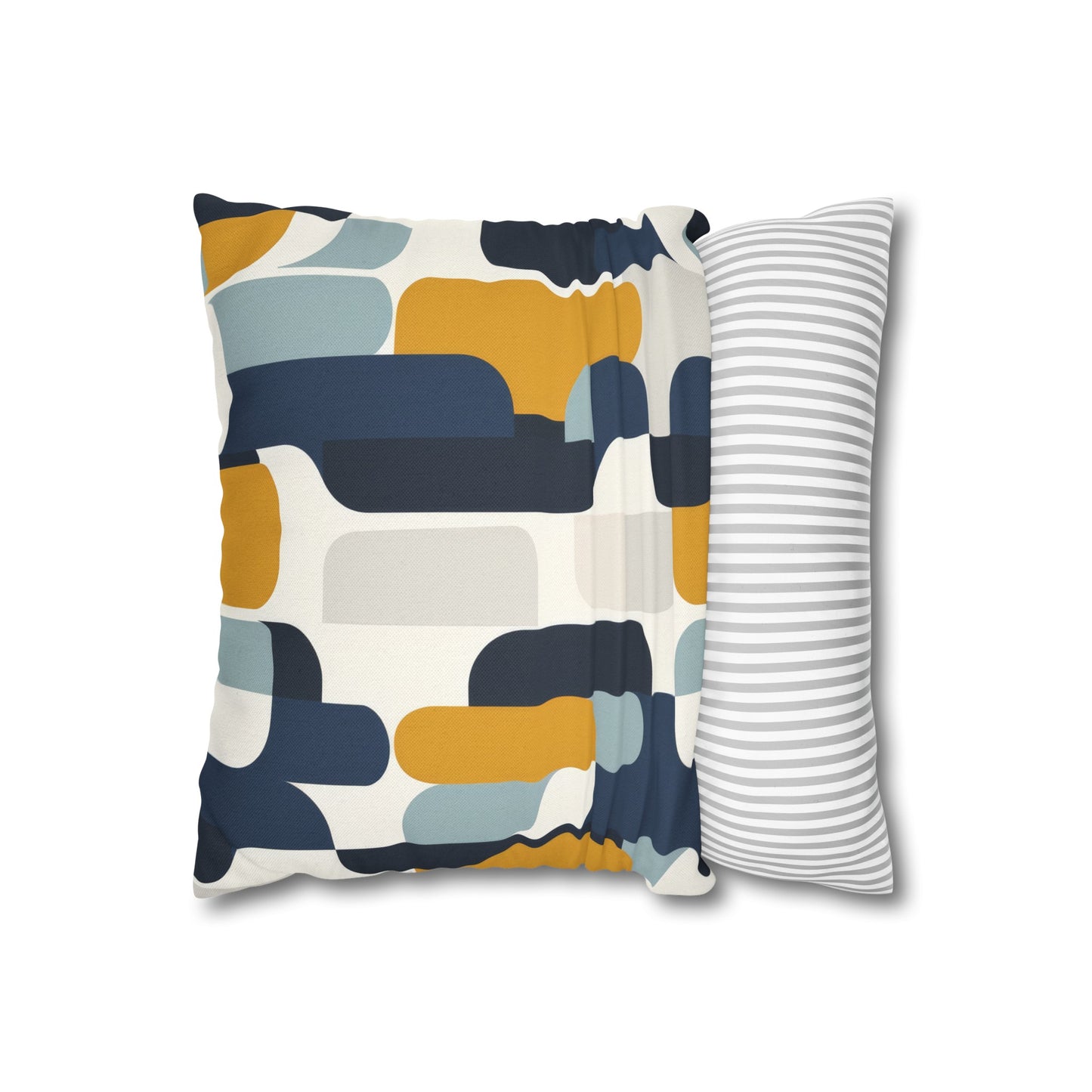 Modern Retro with Bold Geometric Pattern in Mustard and Navy Spun Polyester Square Pillowcase 4 Sizes