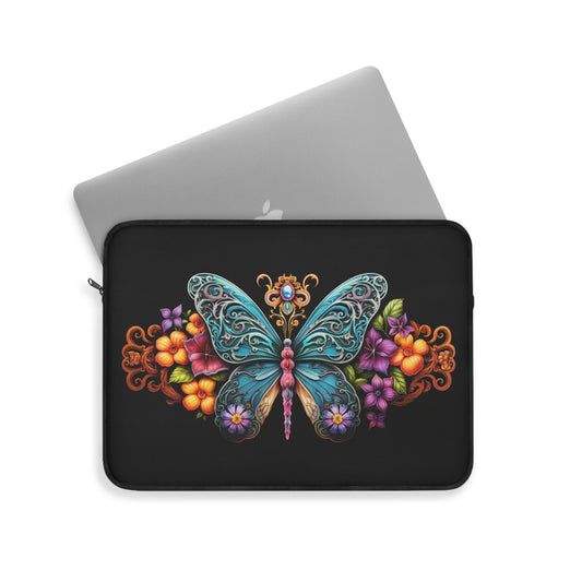 Intricate Butterfly with Jewels and Flowers - Laptop or Ipad Protective Sleeve 3 Sizes