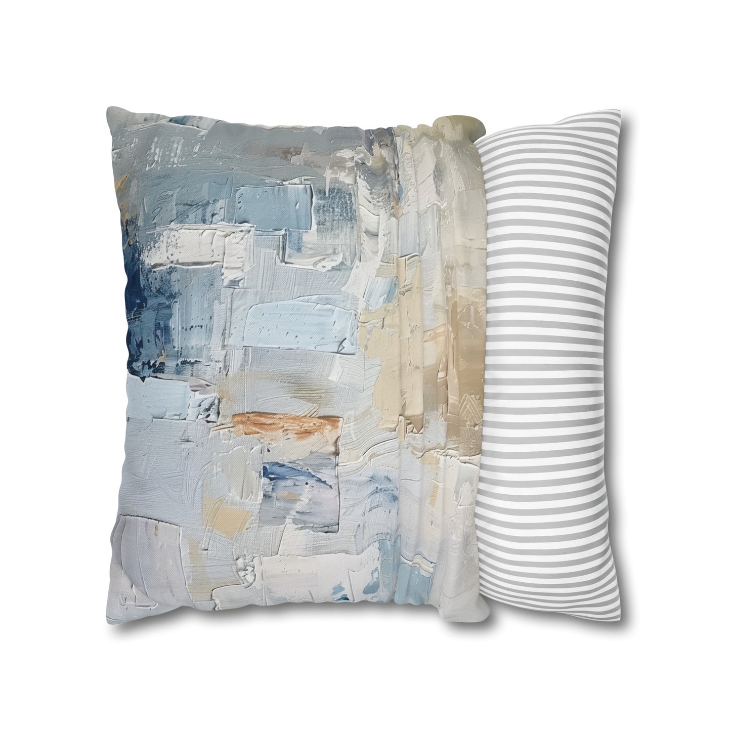 Bold Contrasts Abstract Tan, Grey and Blue Color Blocking with Heavy Strokes Spun Polyester Square Pillowcase 4 Sizes