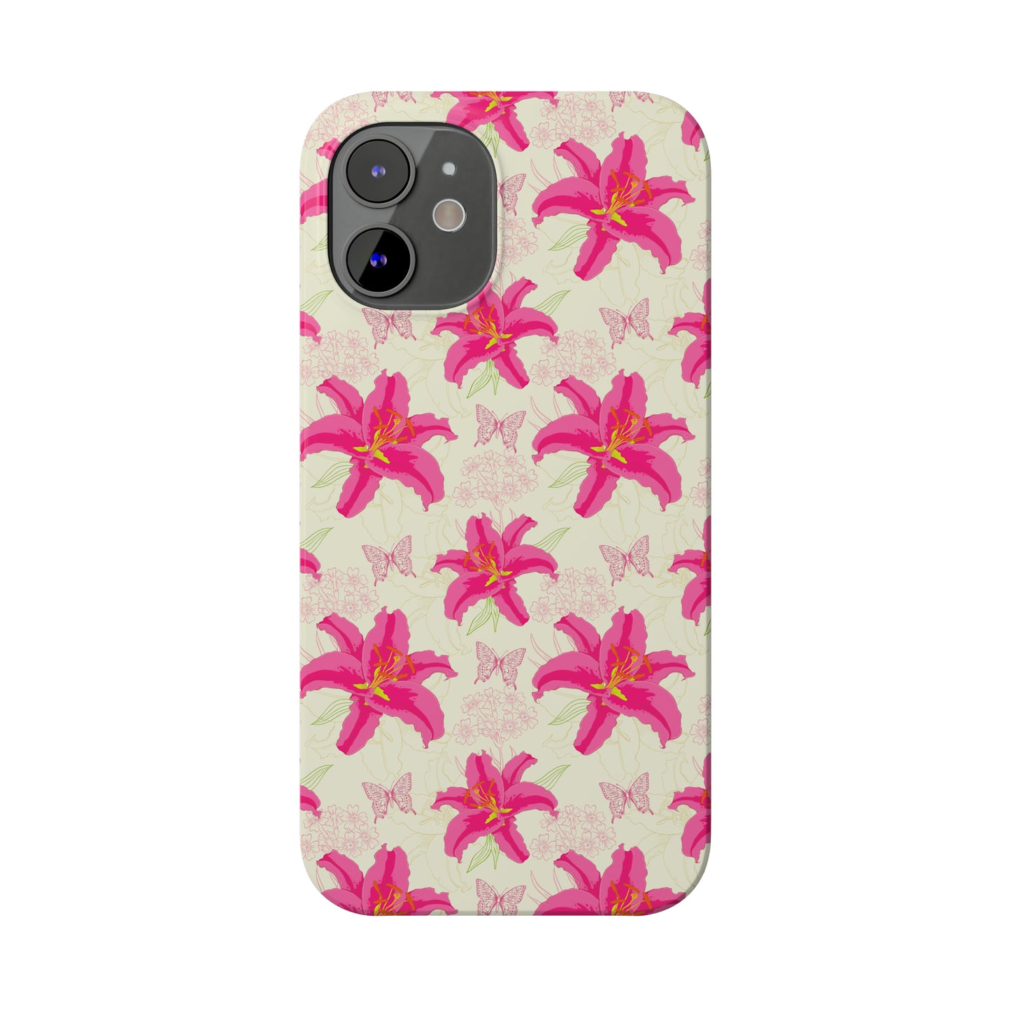 Large Lilies and Butterflies Iphone 15-12 Slim Phone Case