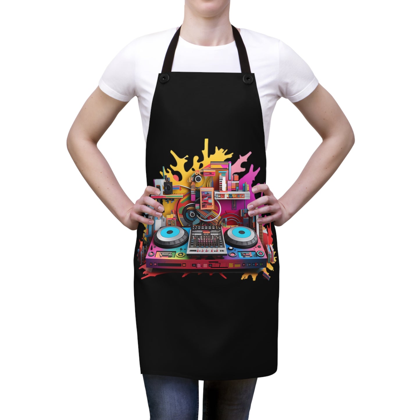 Vibrant Abstract Music DJ Booth Setup - Kitchen Chef Apron