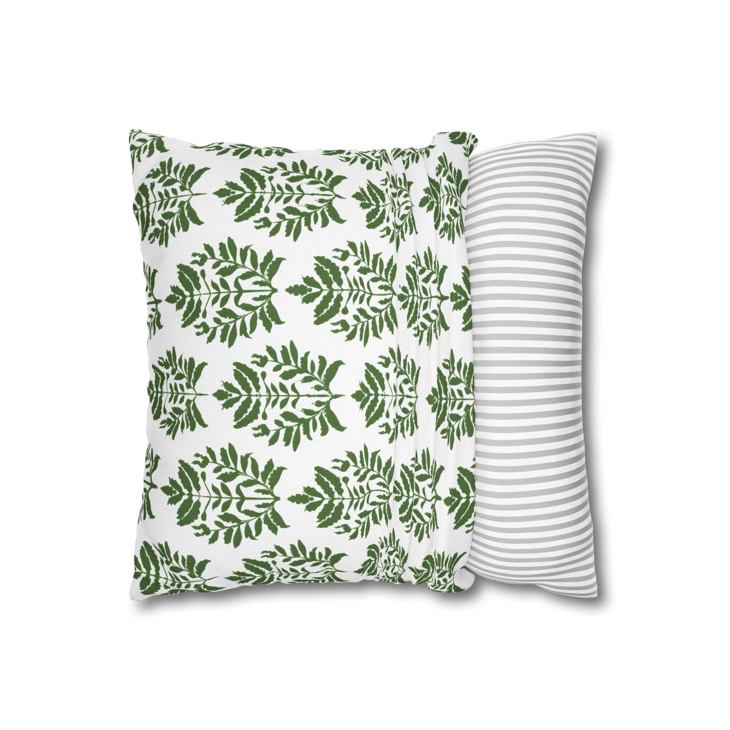 Verdant Harmony in Elegant Green Botanical Block Print Pattern Spun Polyester Square Pillowcase 4 Sizes