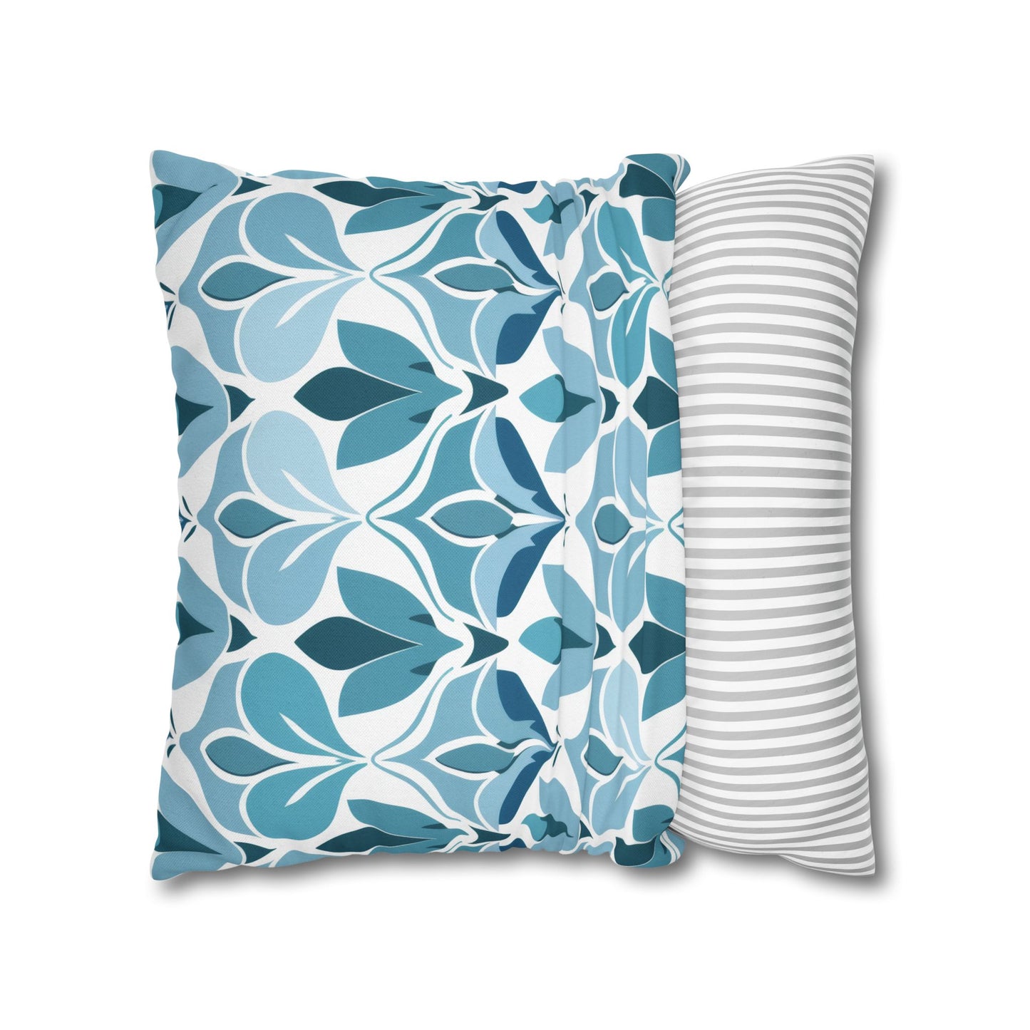 Elegant Floral Pattern in Shades of Aqua and Teal, Forming Graceful Botanical Motifs Spun Polyester Square Pillowcase 4 Sizes