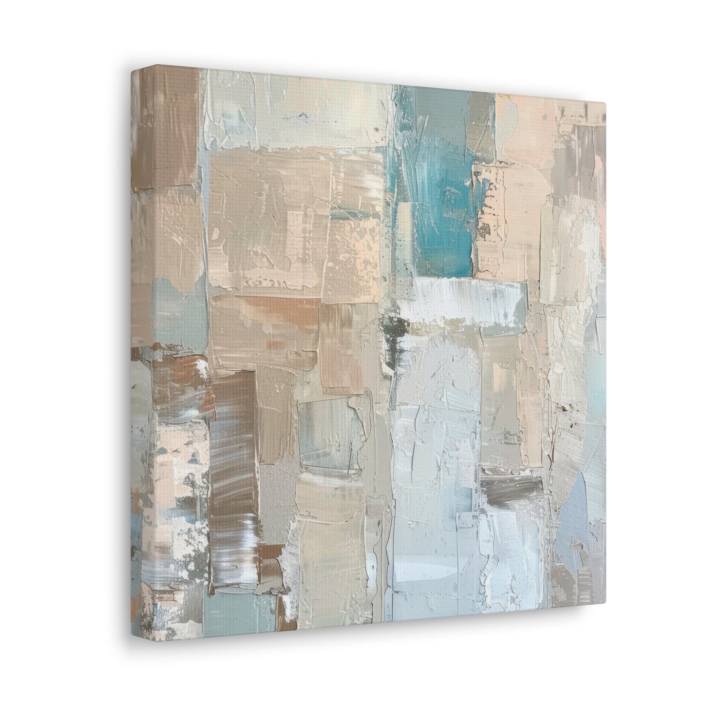 Bold Contrasts Abstract Grey Teal and Tan Color Blocking with Bold, Heavy Strokes Print on Canvas Gallery - 13 Sizes