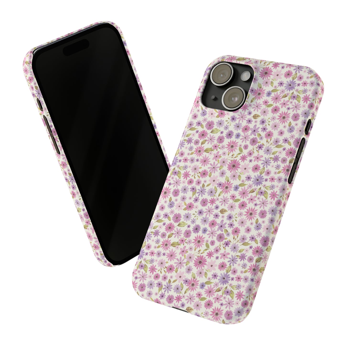 Pink and Purple Flower Design Iphone 15-12 Slim Phone Case