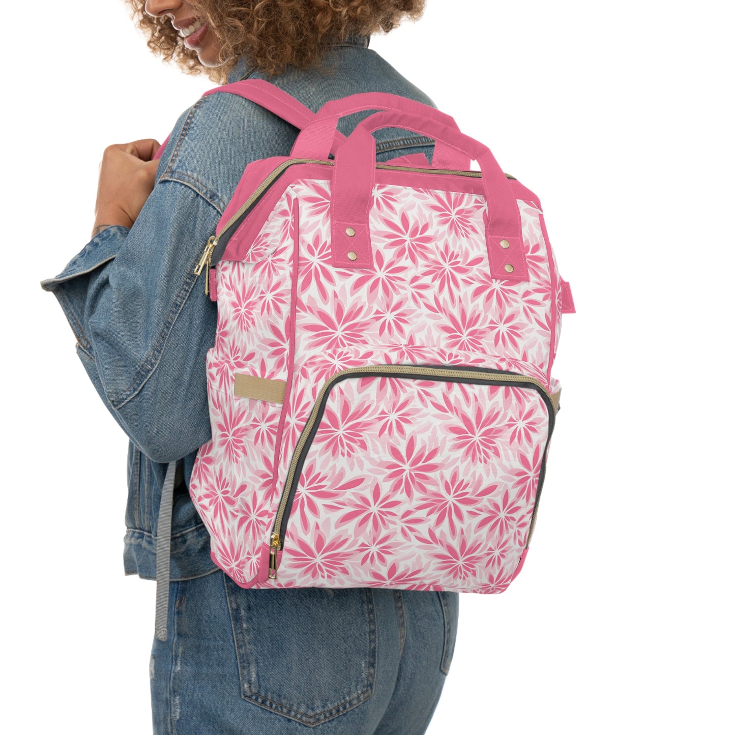 Blush Blooms Soft Pink Floral Pattern Multifunctional Diaper Backpack