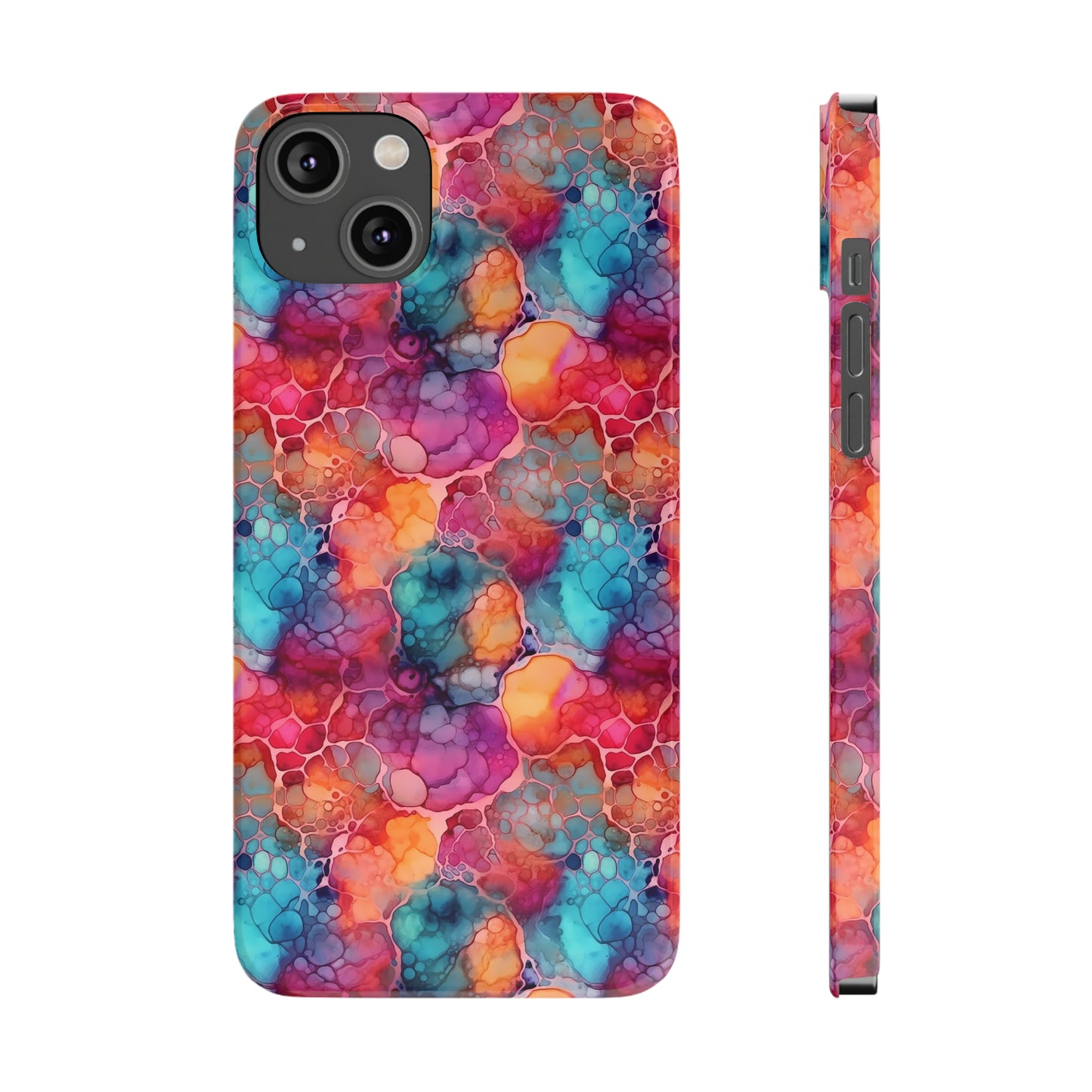 Rainbow Alcohol Ink Design Iphone 15-12 Slim Phone Case