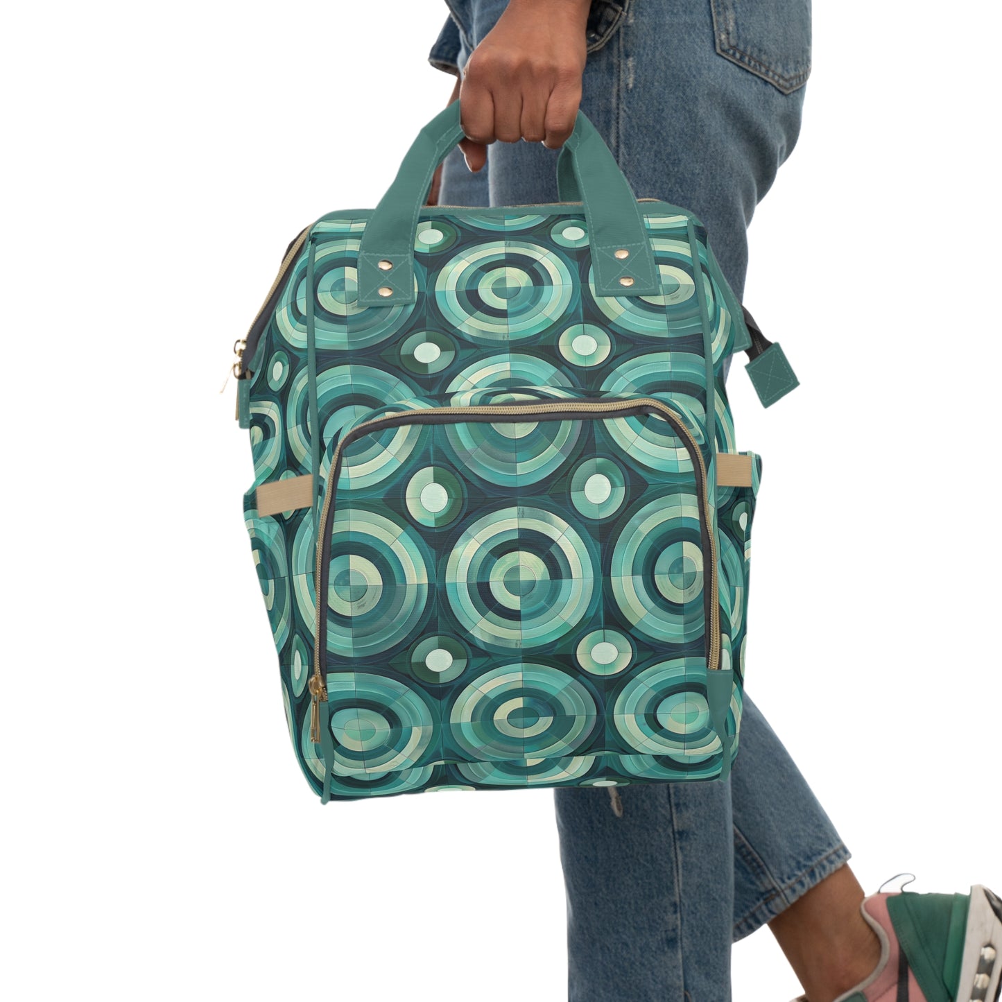 Oceanic Echoes of Layered Circles in Turquoise and Aqua Multifunctional Diaper Backpack