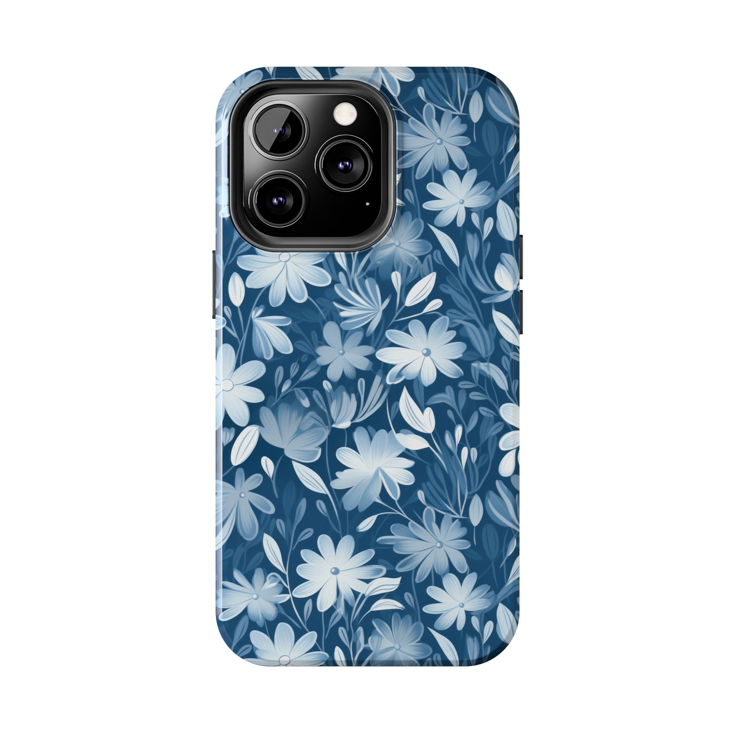 Gentle Elegance: Soft Muted Blue Flower Design Iphone Tough Phone Case