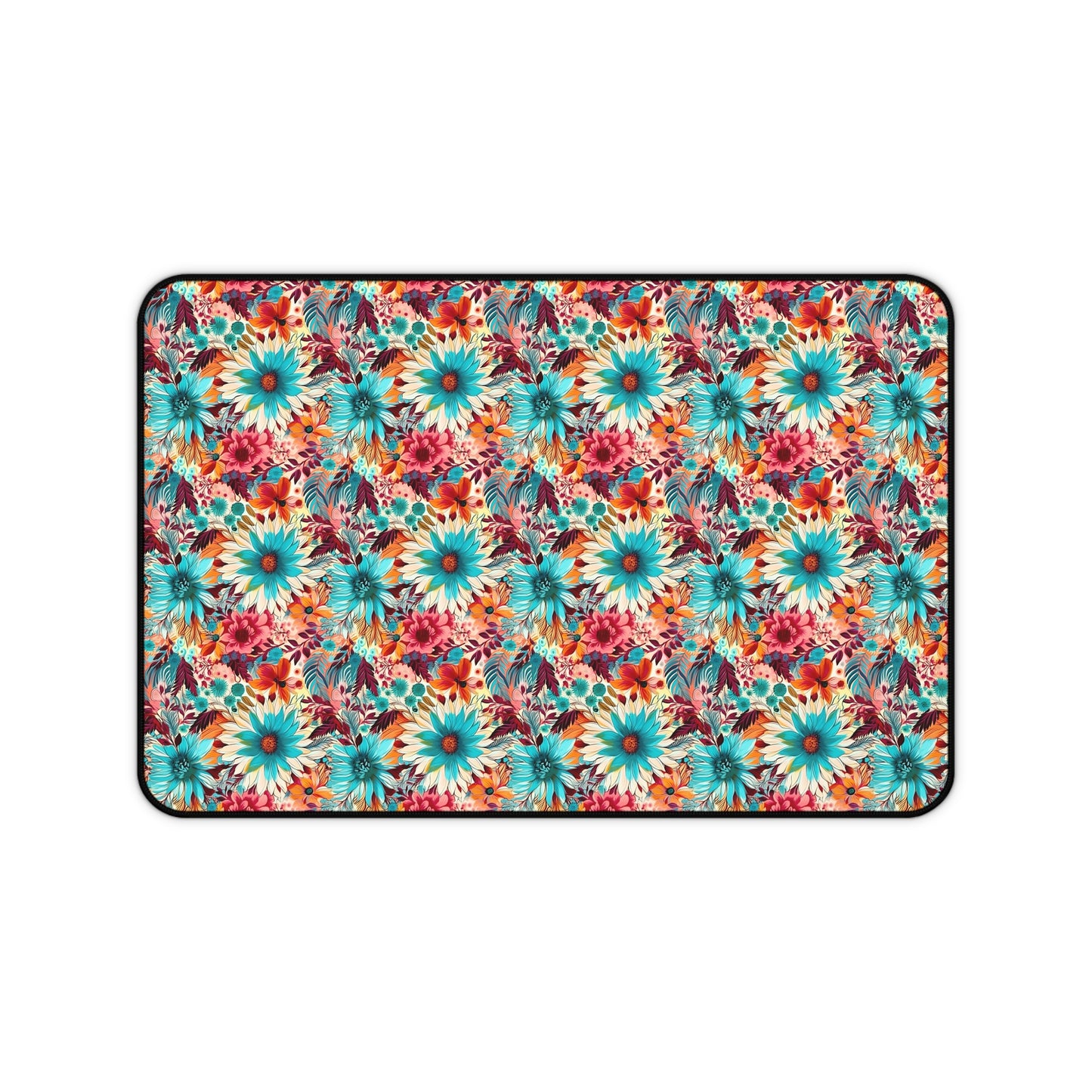 Floral Explosion of Pinks, Teals and Oranges on a Soft Cream Canvas Extended Gaming Mouse Pad Desk Mat - 3 Sizes