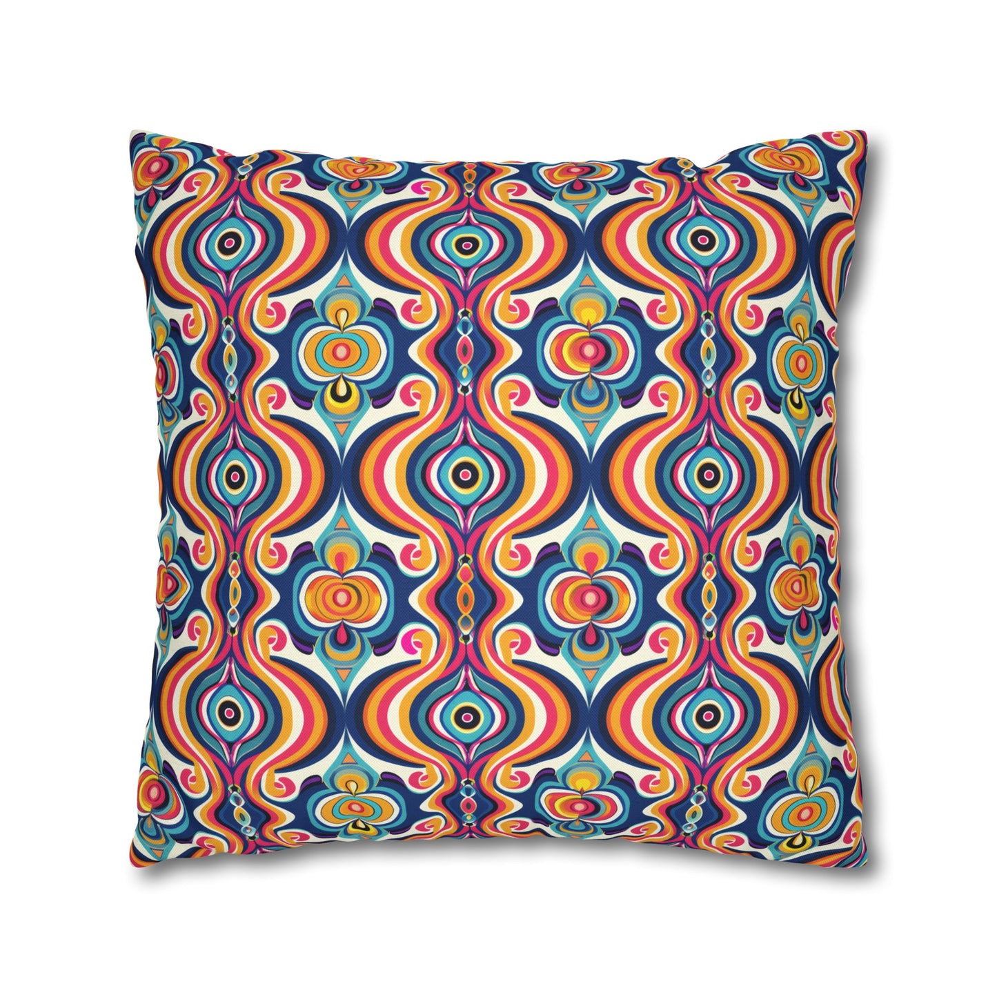 Vibrant Retro Waves with Colorful Geometric Pattern Spun Polyester Square Pillowcase 3 Sizes