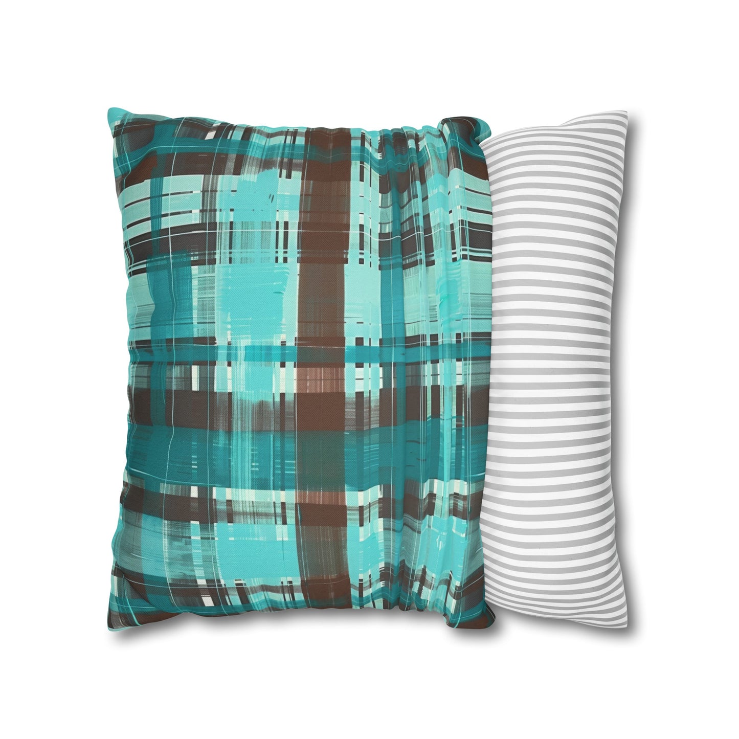 Bold Abstract Watercolor Plaid in Shades of Green and Brown Spun Polyester Square Pillowcase 4 Sizes