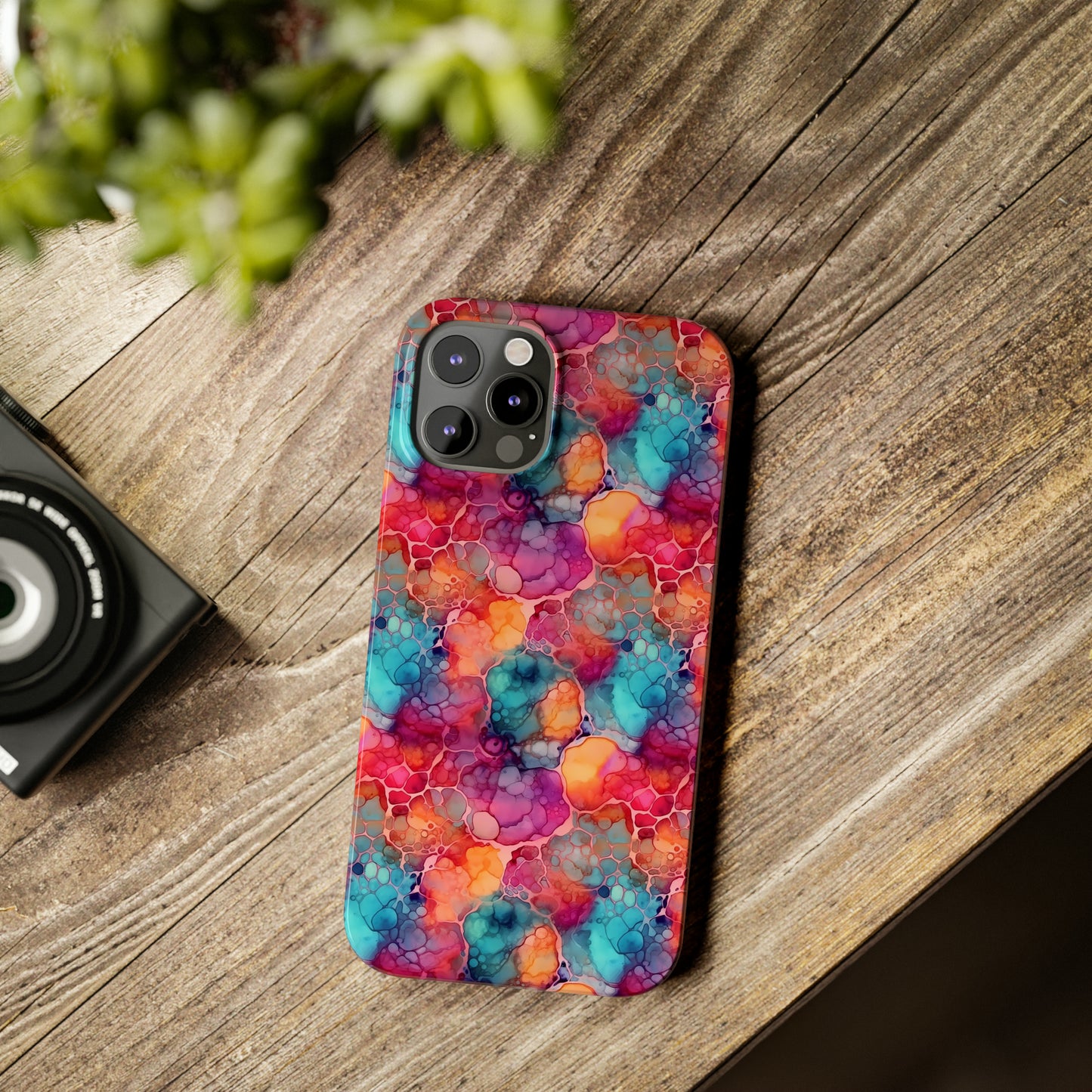 Rainbow Alcohol Ink Design Iphone 15-12 Slim Phone Case