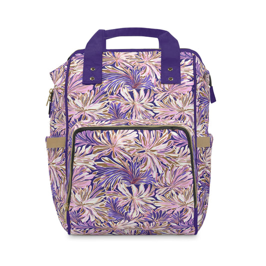 Gilded Blooms: Purple, Pink, and Gold Abstract Watercolor Flowers Multifunctional Diaper Backpack