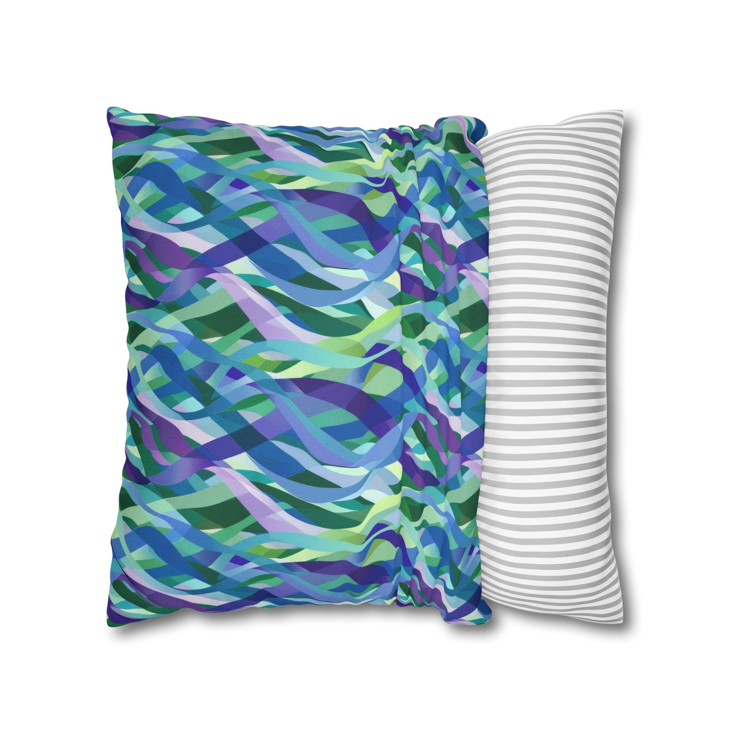 Vibrant Purple Blue and Green Ribbons Spun Polyester Square Pillowcase 4 Sizes