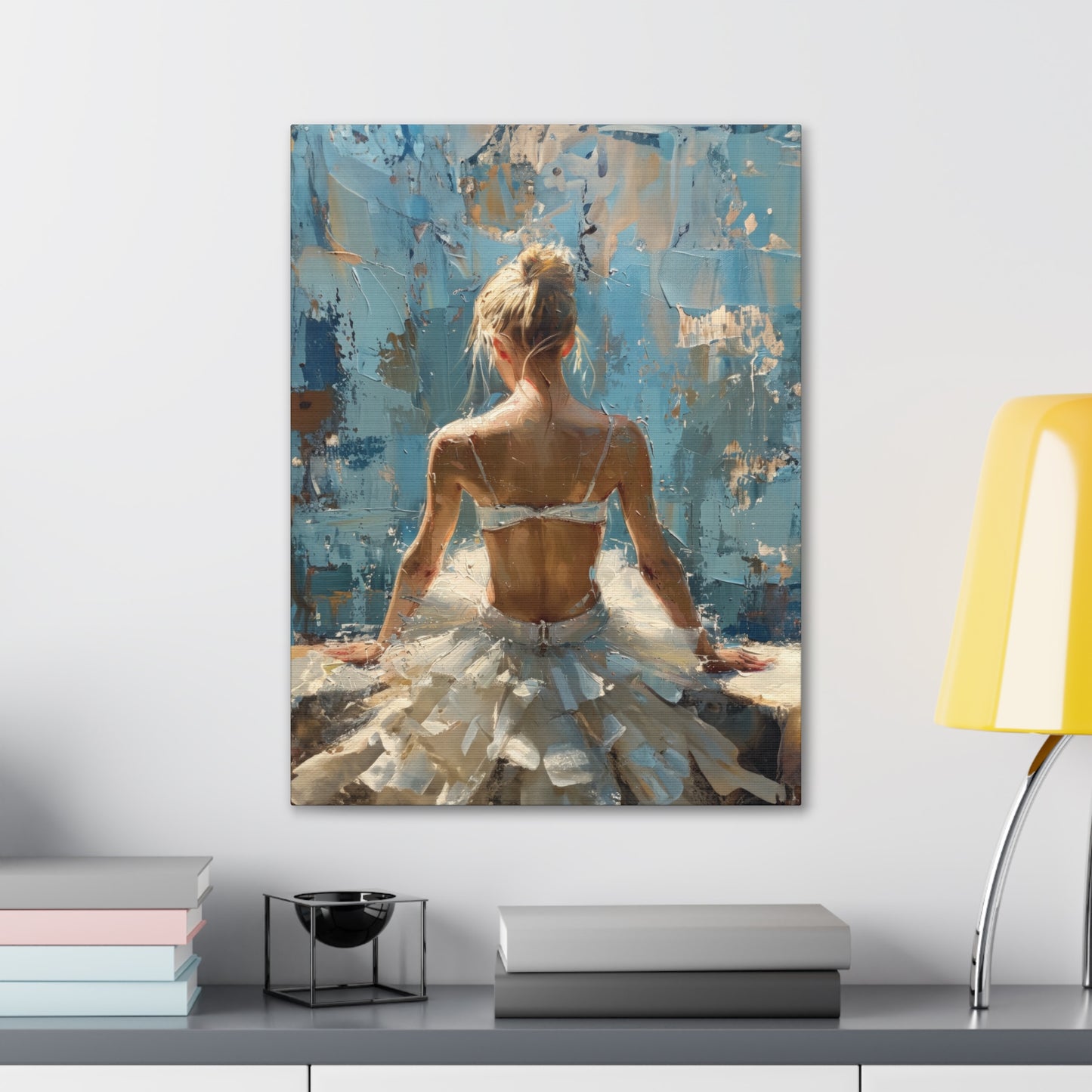 Sunlit Serenity Ballerina in White Dress, Bathed in Sunlight and Blue Skies with Back Turned Print on Canvas Gallery - 13 Sizes