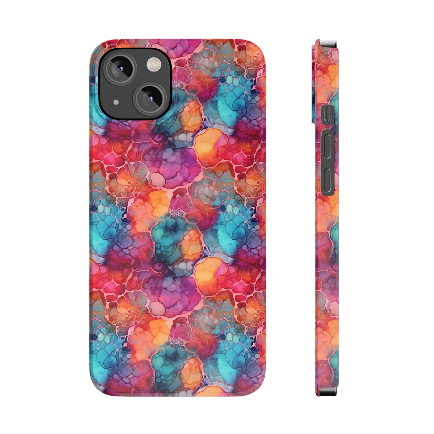 Rainbow Alcohol Ink Design Iphone 15-12 Slim Phone Case