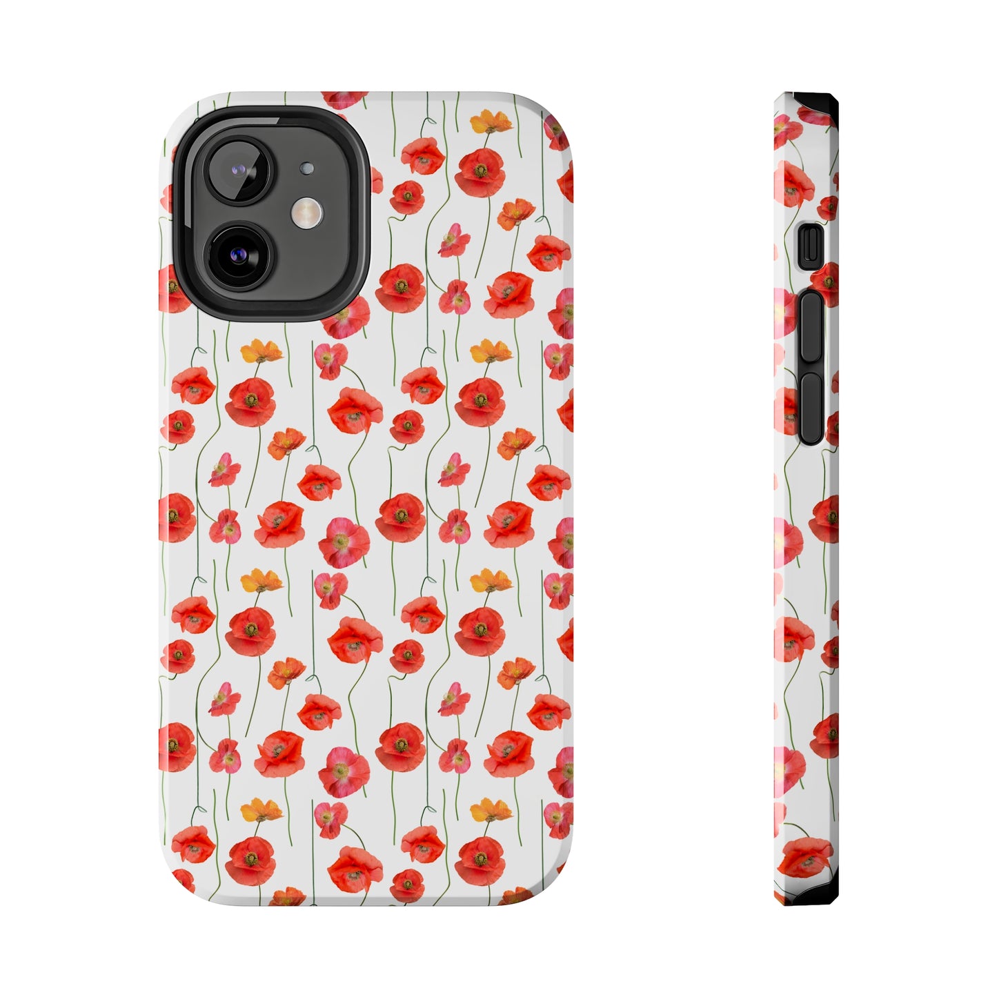 Vivid Elegance: Bright Red Poppies on a White Background Iphone Tough Phone Case