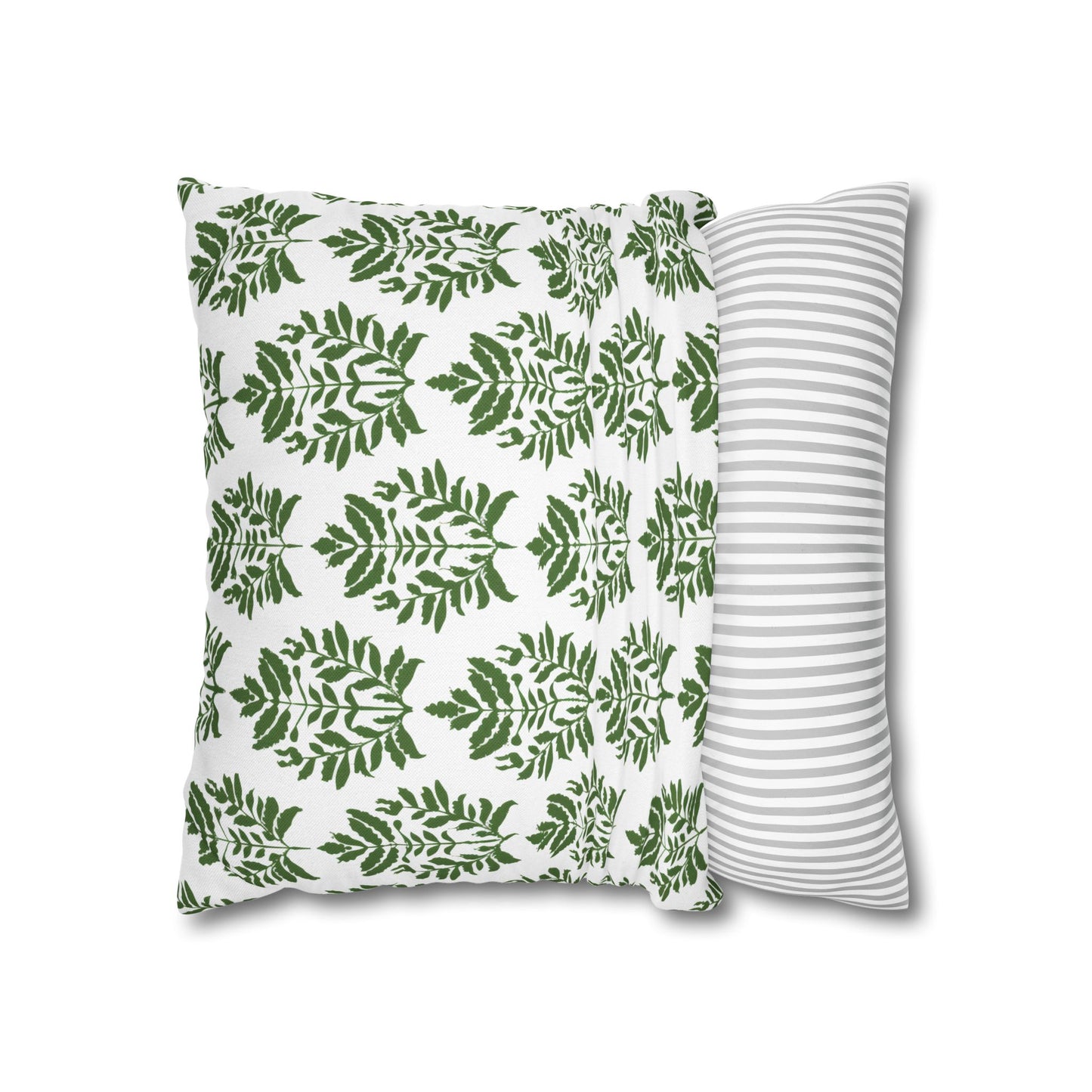 Verdant Harmony in Elegant Green Botanical Block Print Pattern Spun Polyester Square Pillowcase 4 Sizes