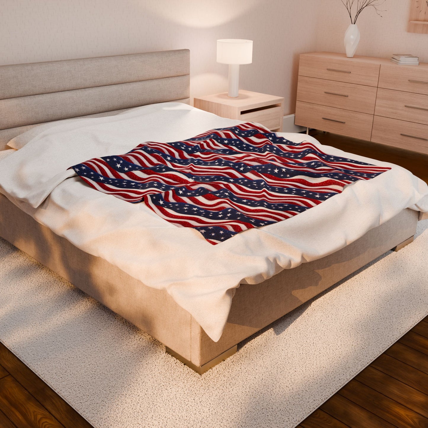 Patriotic Stars and Stripes Print Velveteen Plush Blanket 3 Sizes