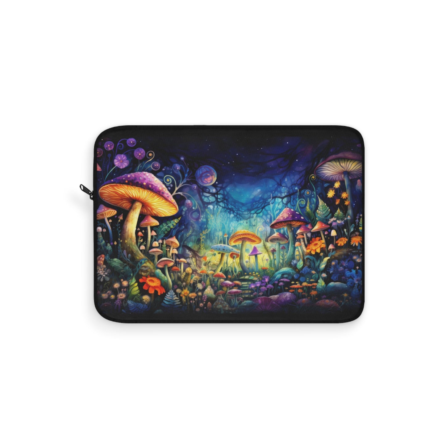 Fantasy Neon Nighttime Mushroom and Flower Garden - Laptop or Ipad Protective Sleeve 3 Sizes