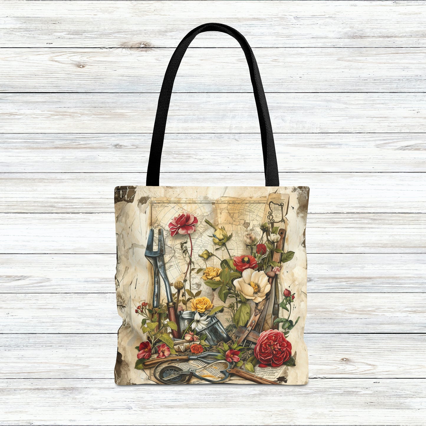 Green Thumb Essentials: Gardener's Tools and Planting Flowers Canvas Tote Bag - 3 Sizes