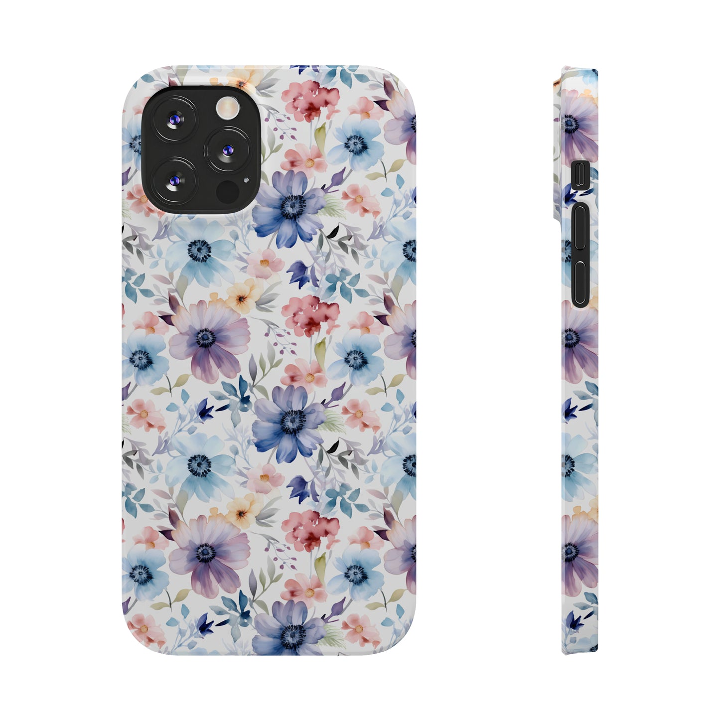 Pastel Pink Purple and Blue Watercolor Flowers Iphone 15-12 Slim Phone Case