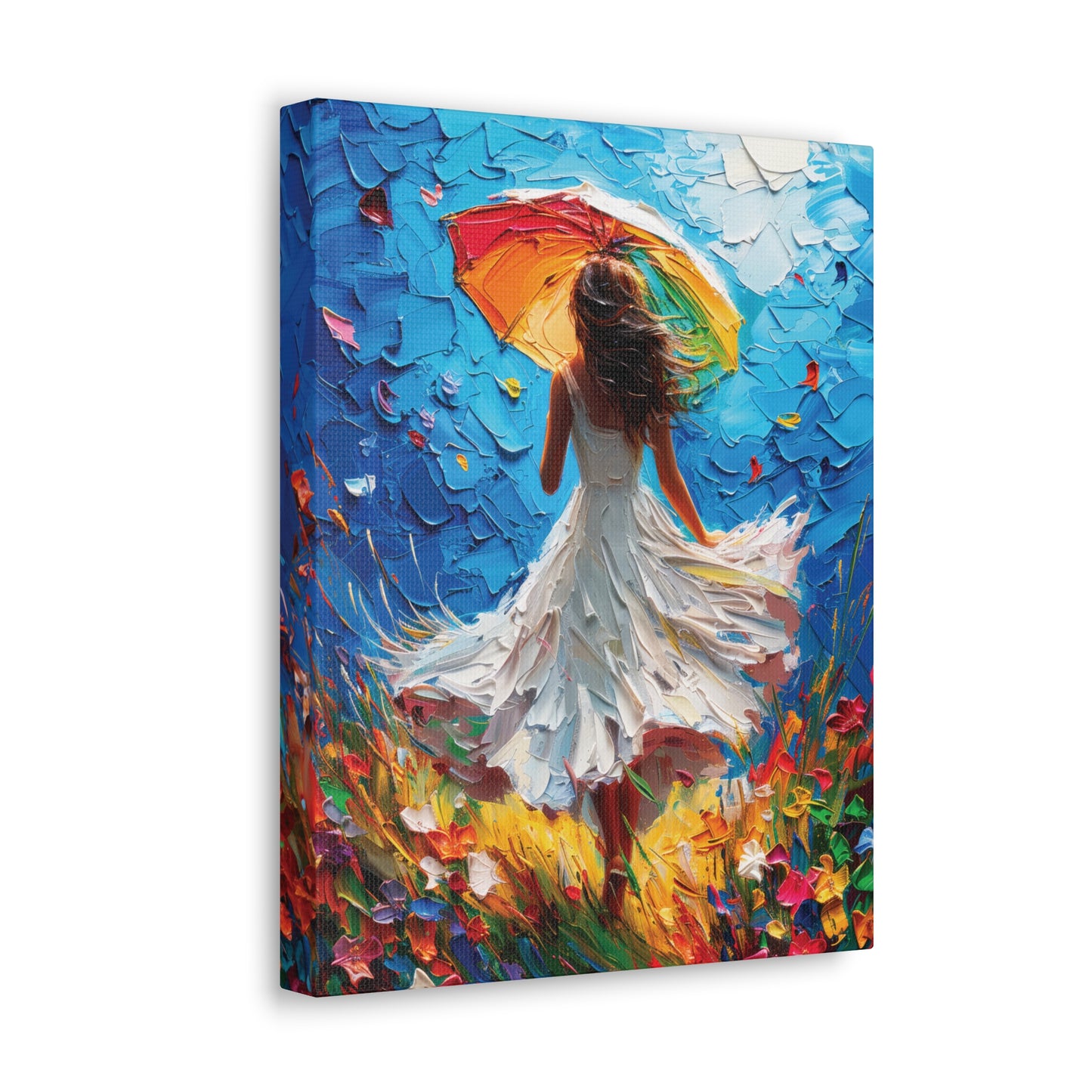 Spring Storm with Women Dancing in Field of Vibrant Spring Flowers Oil Painting Print on Canvas Gallery - 12 Sizes