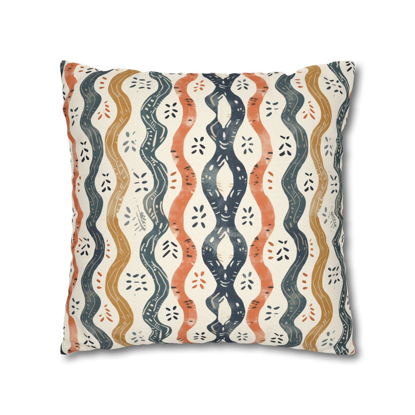 Boho Waves with Earthy Blues Reds and Browns Spun Polyester Square Pillowcase 4 Sizes