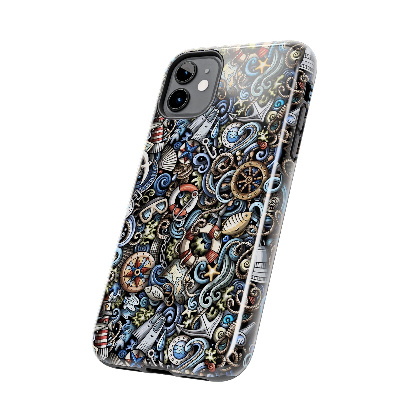 Nautical Ocean Navigation and Sealife Cartoon Design Iphone Tough Phone Case