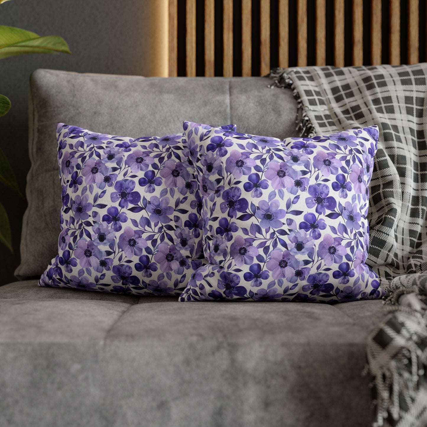 Elegant Purple Watercolor Blossoms Spun Polyester Square Pillowcase 4 Sizes