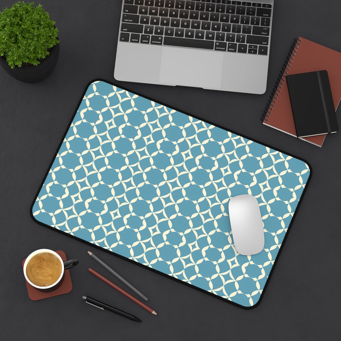 Modern Chic Aqua and Cream Geometric Pattern Extended Gaming Mouse Pad  Desk Mat  - 3 Sizes