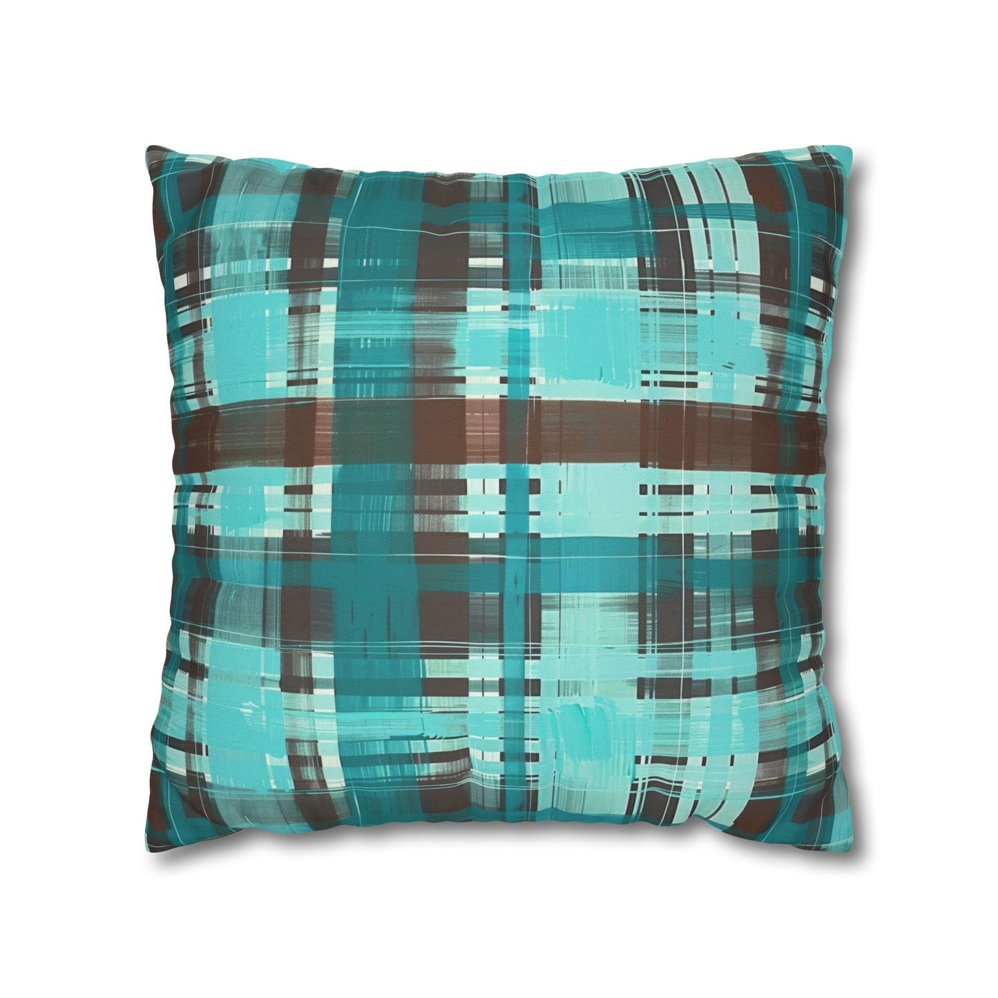 Bold Abstract Watercolor Plaid in Shades of Green and Brown Spun Polyester Square Pillowcase 4 Sizes