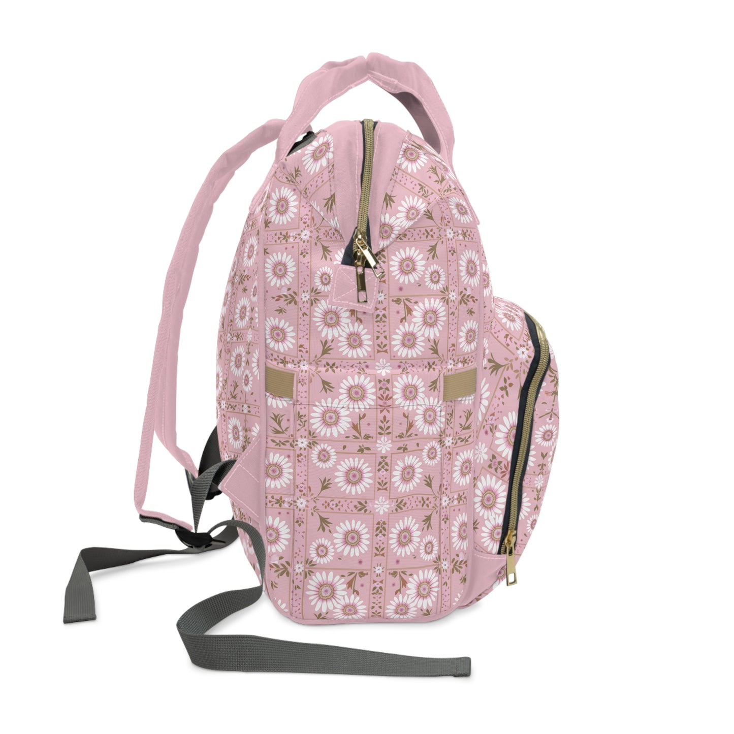 Charming Daisy Pink and White Floral Tile Pattern Multifunctional Diaper Backpack